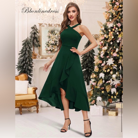 Bbonlinedress Halter Prom  Dress Ruffled Maxi Hi-Lo Evening Party 2025 Dress - Picture 4 of 5